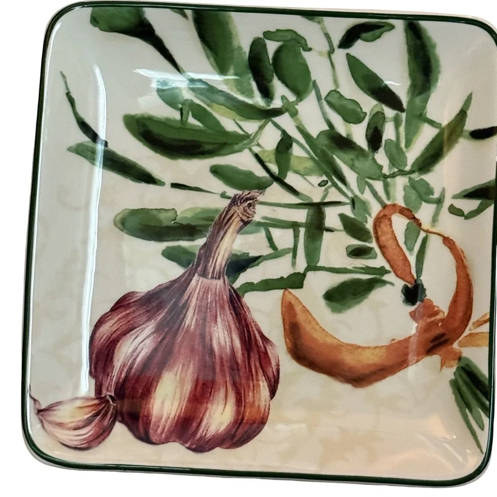 Pier 1 Imports NWT Set of 4 Square Cocktail Vegetable Design Ceramic Plates